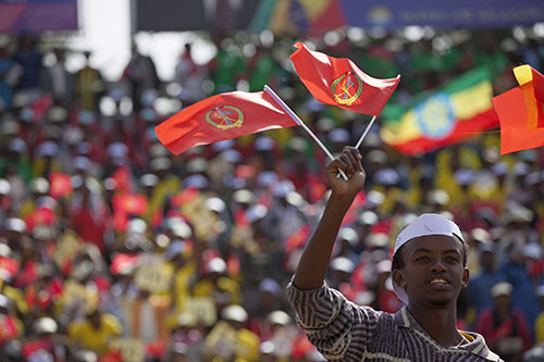 A rally for the ruling Ethiopian People's Revolutionary Democratic Front in Addis Ababa. The general election is on May 24 but with a diminished press, many voters struggle to find independent information. (AFP/Zacharias Abubeker)