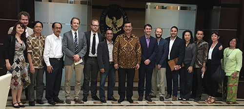 CPJ joins an international press freedom delegation in Indonesia, that met Luhut Binsar Panjaitan, center. (Sumit Galhotra/CPJ)