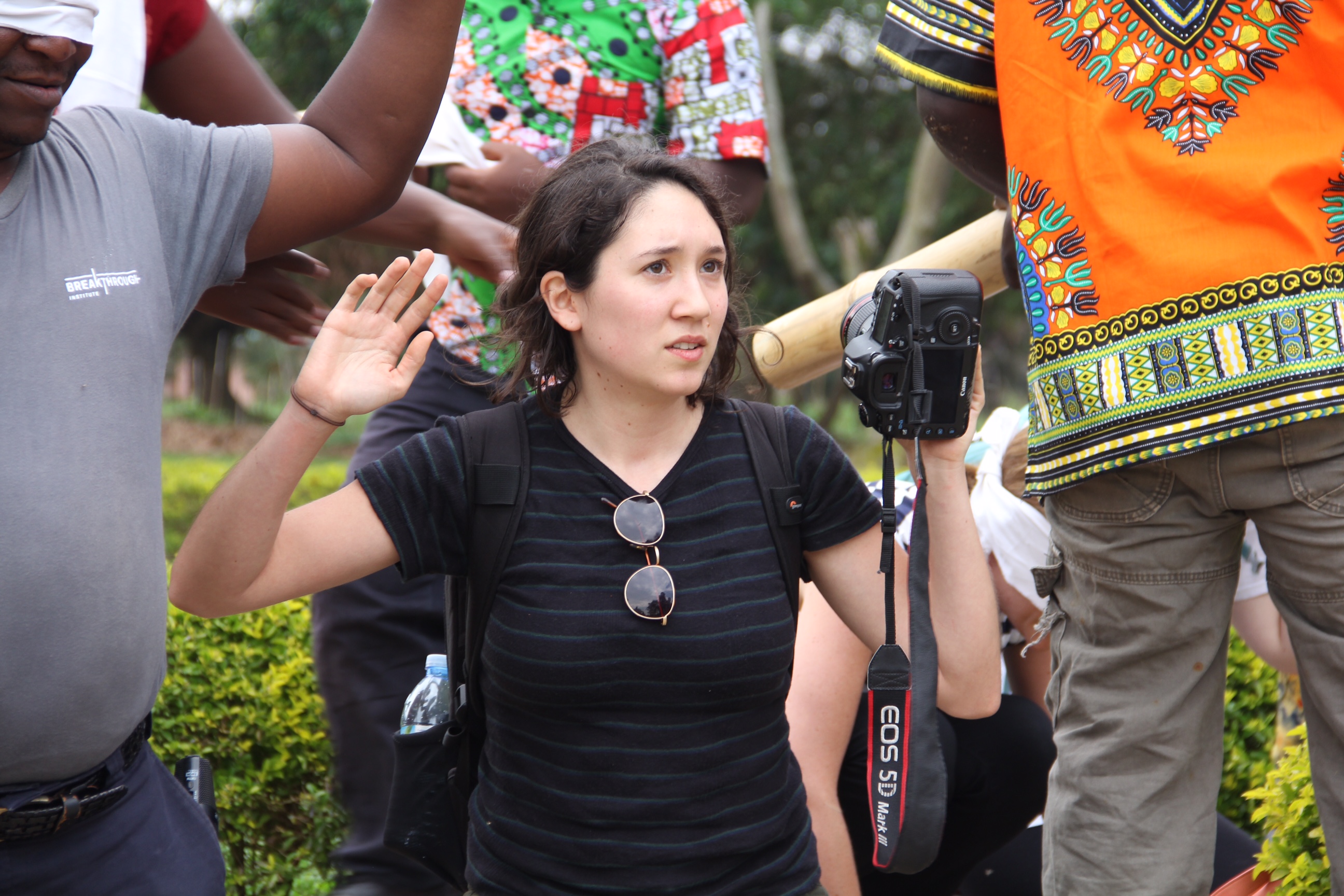 Cassandra Giraldo, a reporting fellow with the International Women's Media Foundation, participates in a hostage scenario during security training in Uganda. (Katie Moore)