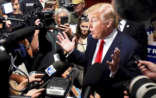 Republican presidential candidate Donald Trump speaks to journalists in Nashville, Tennessee, in August 2015. (Reuters/Harrison McClary)