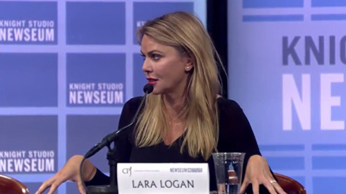 CBS News correspondent and CPJ board member Lara Logan speaks at a panel at the Newseum in Washington to launch CPJ's annual book 'Attacks on the Press.' (Still from Newseum livestream)