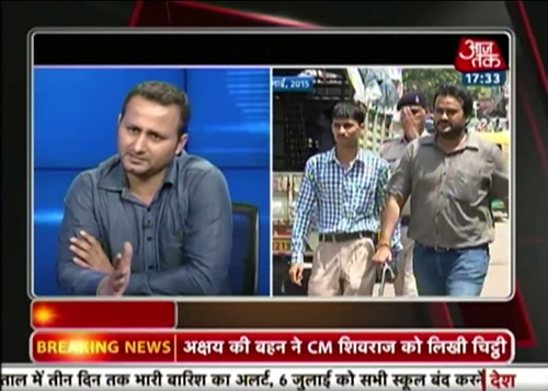 Askhay Singh’s cameraman Kishan Kumar, left, pictured in a screengrab from a TV interview.  On the right, Singh is pictured filming in the hours before his death. (YouTube/AajTak)