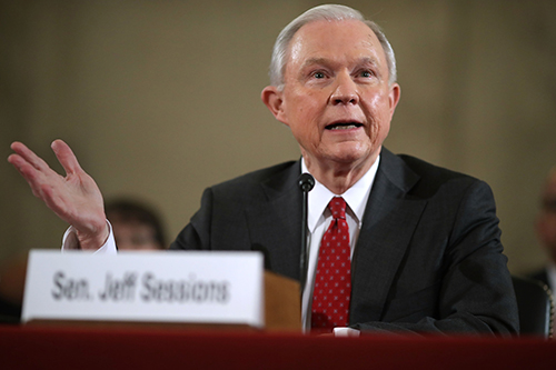 Senator Jeff Sessions at his attorney general confirmation hearing on January 10. Sessions was asked if he would commit to not jailing journalists. (Chip Somodevilla/Getty/AFP)