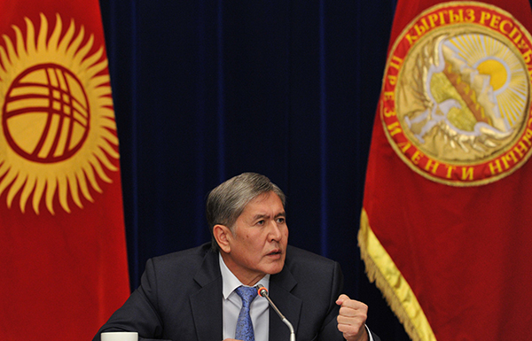President Almazbek Atambayev, pictured at a press conference in 2013. In recent weeks, the Kyrgyz leader verbally assaulted several critical journalists during a speech to foreign ambassadors. (AFP/Vyacheslav Oseldko)