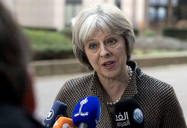 Theresa May, pictured in Brussels in March 2016. Her government is proposing an Espionage Act under which journalists who obtain leaked information could face lengthy prison sentences. (AP/Virginia Mayo,File)