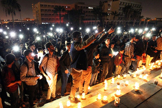 Libyans attend a candlelit concert in Benghazi to mark "Earth Hour," on March 25, 2017. Security forces have detained AFP photographer Abdullah Doma twice since he covered the event. (AFP/Abdullah Doma)