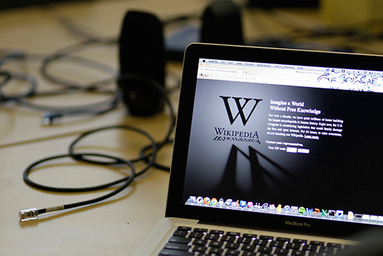 A January 18, 2012, file photo shows a laptop in the San Francisco offices of the Wikipedia Foundation. (AP/Eric Risberg)
