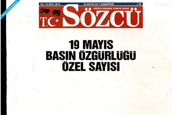 The pro-opposition newspaper Sözcü on May 19 published a blank edition under the headline, "May 19 press freedom special edition" to protest the arrest of two of its journalists the day before.