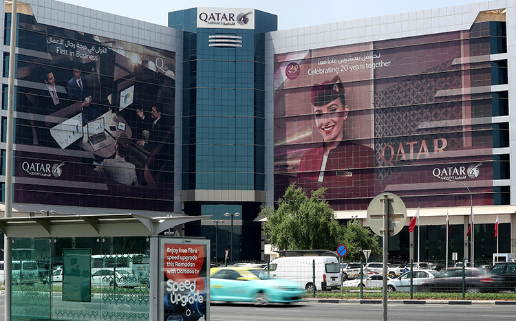 The Qatar Airways office in Doha. Gulf countries imposed a ban on Qatari flights and many have announced penalties for those reporting critically on recent tensions with the country. (AFP/STR)