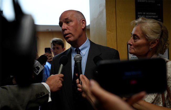 Congressman Greg Gianforte appears in court to face a charge of misdemeanor assault over an attack on Guardian reporter Ben Jacobs in Montana in June. (Reuters/Tommy Martino)