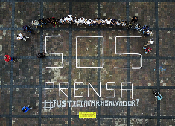 Journalists in Morelia, Michoacan state, demand justice for killed and missing colleagues, including Salvador Adame Pardo. Death threats were sent to an editorial director of a website in the state in July. (AFP/Enrique Castro)