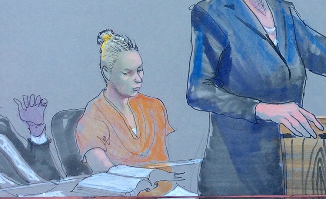 Reality Winner, center, an intelligence contractor charged with leaking classified National Security Agency material, is shown in a courtroom sketch at a hearing in Augusta, Georgia, on June 8, 2017. A group of Senate Republicans claim that leaks to the media under the Trump Administration are harming national security. (Reuters/Richard Miller)