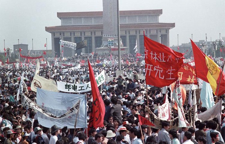 Protesters fill Beijing's Tiananmen Square, May 17, 1989. Yang Tongyan has spent a total of 22 years in prison, including for an earlier conviction for opposing the violent dispersal of the protest.