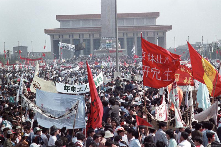 Protesters fill Beijing's Tiananmen Square, May 17, 1989. Yang Tongyan has spent a total of 22 years in prison, including for an earlier conviction for opposing the violent dispersal of the protest.