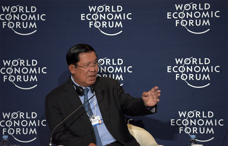 Cambodia's Prime Minister Hun Sen, pictured at the World Economic Forum in May 2017, is pressuring The Cambodia Daily to pay a disputed tax bill or close. (AFP/STR)