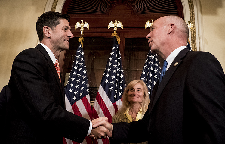 Greg Gianforte. right, with Paul Ryan, before his swearing in ceremony in June. CPJ met with the congressman to discuss press freedom issues on October 5. (Pete Marovich/Getty Images/AFP)