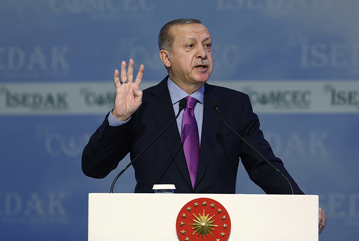 Turkey's President Recep Tayyip Erdogan addresses a meeting of Organization of Islamic Cooperation in Istanbul, on November 22, 2017. Several days prior, Erdoğan called journalists elitists and said that they are the