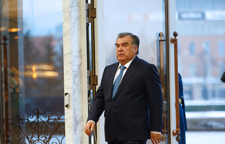 Tajikistan's President Emomali Rahmon at the Independence Palace in Minsk, Belarus on November 30, 2017. Tajik authorities arrested journalist Khayrullo Mirsaidov weeks after he published an open letter to Rahmon and several other officials asking them to crack down on corruption. (Reuters/Vasily Fedosenko)