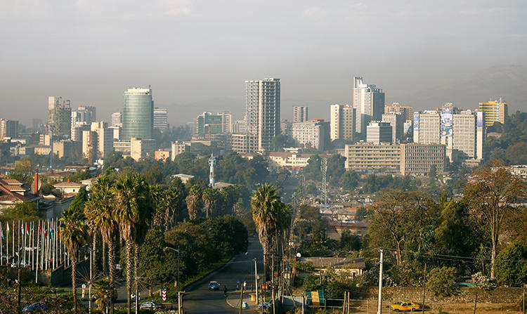The skyline of Ethiopia's capital Addis Ababa, in January 2017. Press freedom conditions remain stark, with journalists jailed or facing legal action, internet shutdowns, and reports of surveillance. (Reuters/Tiksa Negeri)