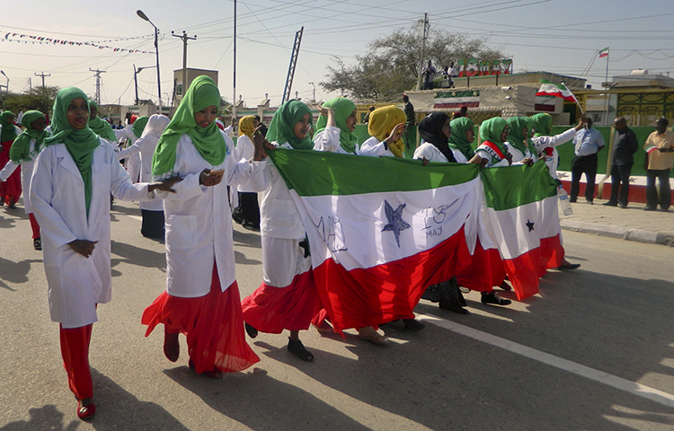 Women march in a procession to celebrate the 25th anniversary of proclaimed independence in the capital Hargeisa, Somaliland, a breakaway region of Somalia on May 18, 2016. (AP/Barkhad Dahir)