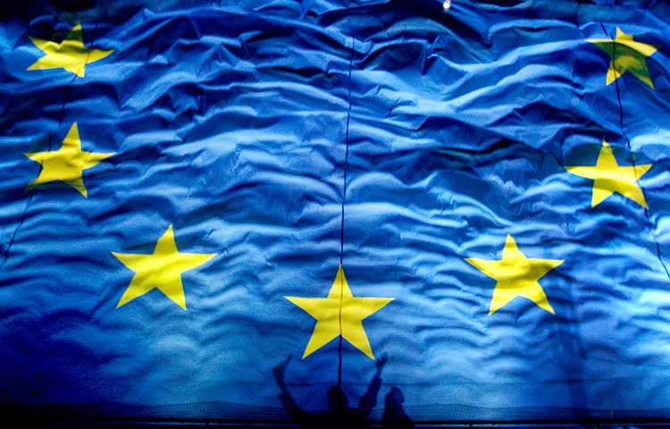 An EU flag, pictured in January 2012. The European Parliament is due to vote this month on legislation around exports of surveillance software. (AP/Vadim Ghirda)