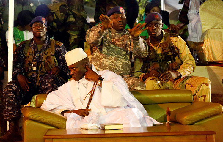 Former Gambia President Yahya Jammeh, pictured in November 2016, is among the suspected human rights abusers to be penalized under the U.S. Magnitsky Act. (Reuters/Thierry Gouegnon)