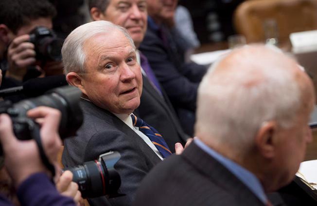 US Attorney General Jeff Sessions, pictured at a meeting in January 2018, has indicated he intends to pursue leak investigations. (AFP/Saul Loeb)