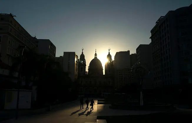 The Candelaria church at sunset in Rio de Janeiro, Brazil, on November 16, 2017. A Brazilian radio host was shot in a drive-by attack in Rondônia state on April 20, 2018, according to reports. (AFP/Leo Correa)