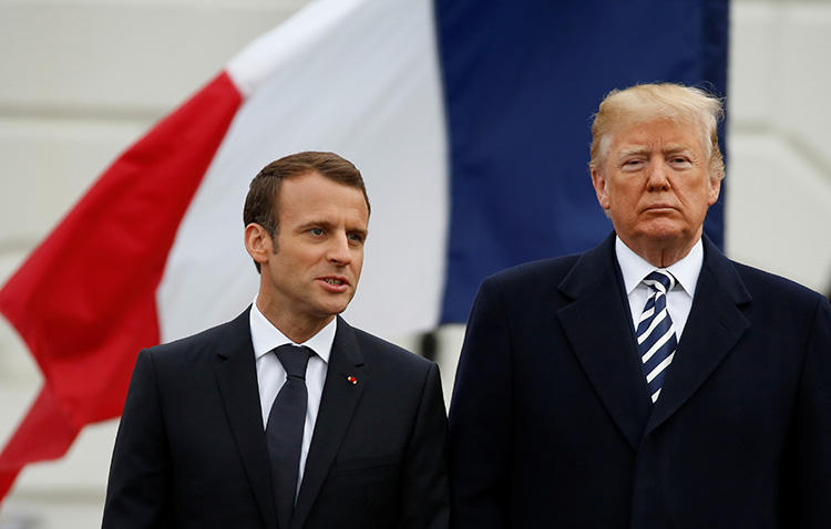 French President Emmanuel Macron and U.S. President Donald Trump at the White House in April 2018. France led unsuccessful efforts to keep the U.S. in the Iran nuclear deal. (Reuters/Joshua Roberts)