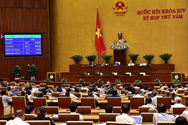 Vietnam's parliament votes to approve a cyber security law on June 12, 2018. Vietnamese lawmakers on June 12 approved a sweeping cyber security law which could compel foreign websites to remove critical posts, according to reports. (AFP/Vietnam News Agency)