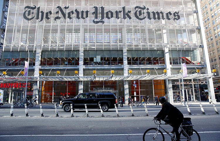 The New York Times building in New York City in November 2016. The United States Justice Department seized phone and email records from New York Times reporter Ali Watkins, according to reports. (Reuters/Shannon Stapleton)
