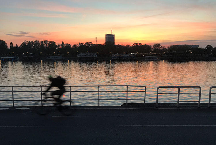 A cyclist rides on the bank of Sava river in Belgrade, Serbia, on October 21, 2017. A journalist who had been reported missing was found unharmed on June 15, 2018. (Reuters/Radu Sigheti)