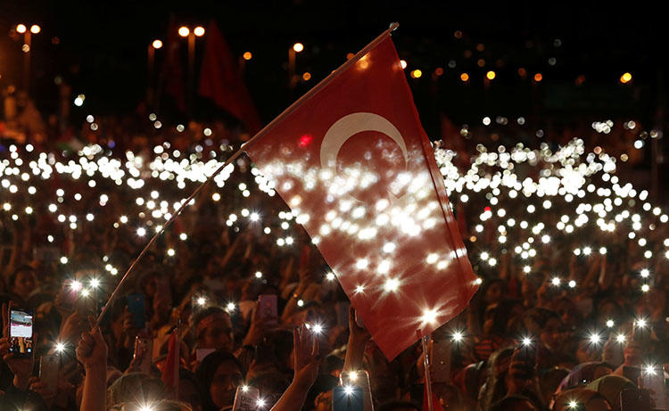 People attend a ceremony marking the second anniversary of the attempted coup in Istanbul, Turkey, July 15, 2018. Turkish authorities cracked down on the press in the coup's wake. (Reuters/Murad Sezer)