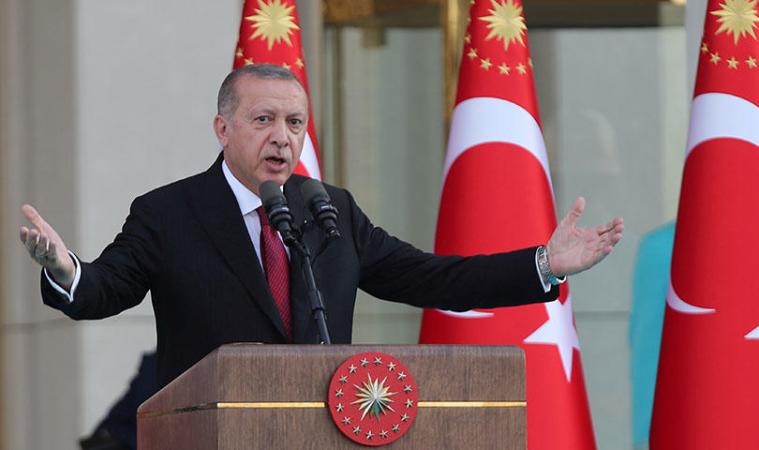 Turkish President Tayyip Erdogan speaks during a ceremony at the Presidential Palace in Ankara, Turkey on July 9, 2018. Turkey's National Security Council, chaired by President Recep Tayyip Erdoğan, on July 8 shuttered three newspapers under a new decree passed the same day, according to reports. (Reuters/Umit Bekta)