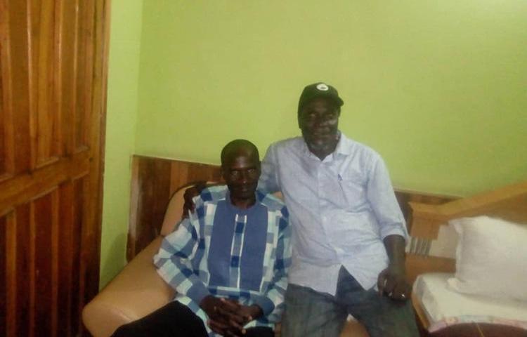 Nigerian journalist Jones Abiri, left, and Alagoa Morris, pictured in Abuja after Abiri's release from detention in 2018. A court on May 22, 2019 charged Abiri on three counts and ordered him detained. (Alagoa Morris)