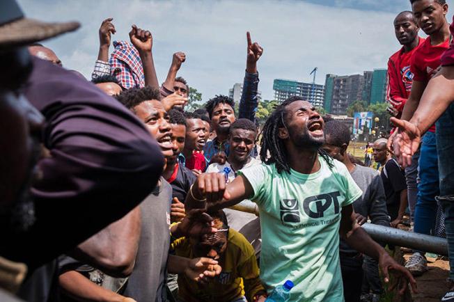 A protest in Addis Ababa on September 17, over clashes that left at least 23 people dead. Access to mobile internet was cut during the unrest. (AFP/Maheder Haileselassie Tadese)