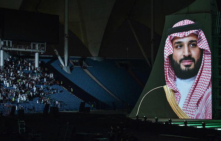 A portrait of Saudi Crown Prince Mohammed bin Salman during National Day celebrations in September 2018. The climate for press freedom has become more repressive under his rule. (AFP/Fayez Nureldine)