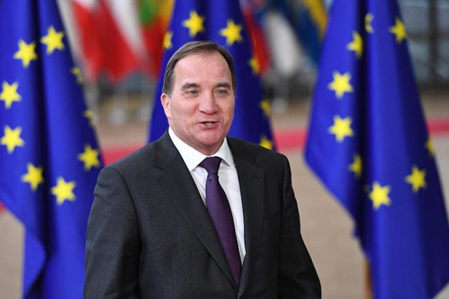 Sweden's Prime Minister Stefan Löfven, pictured in Brussels in December 2017. CPJ is joining calls for Sweden to ensure human rights are upheld in EU negotiations on surveillance equipment exports. (AFP/Emmanuel Dunand)
