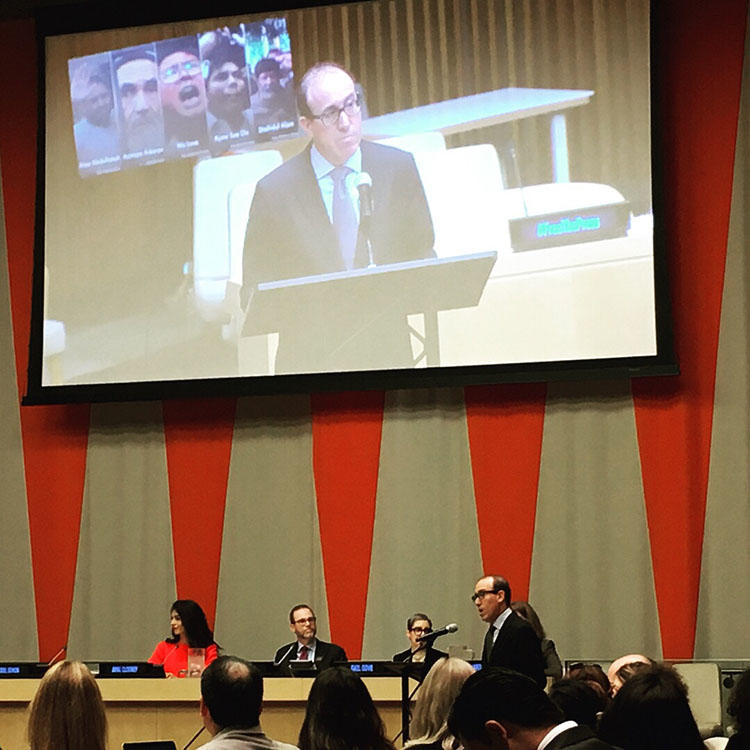 CPJ Executive Director Joel Simon speaks at the Press Behind Bars panel in New York on September 28. (CPJ/Gulnoza Said)