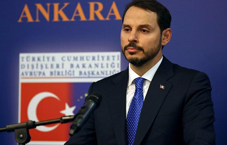 Turkey's Treasury and Finance Minister Berat Albayrak, pictured at a press conference in Ankara in August 2018. A Turkish newspaper is accused of insulting the minister through its reporting. (AFP/Adem Altan)
