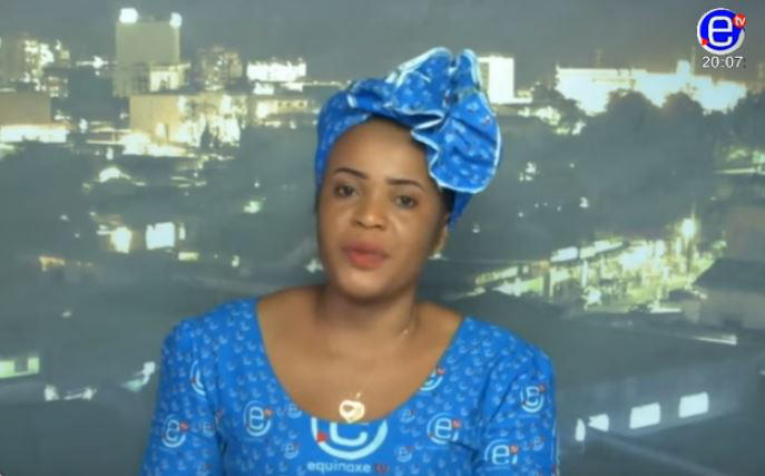 A screen shot of Cameroonian journalist Mimi Mefo speaking during a broadcast of her show on Equinoxe TV.