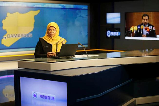 American-born news anchor Marzieh Hashemi seen at a television studio in Tehran, Iran. She was detained in the U.S. on January 13, 2018. (Press TV via Associated Press)