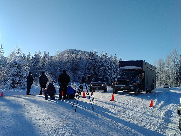 An exclusion zone set up by the Royal Canadian Mounted Police. Journalists were blocked from covering the police response to a pipeline protest in British Columbia. (APTN/Kathleen Martens)