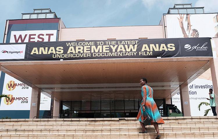 The Accra International Conference Centre screened a documentary by undercover journalist Anas Aremeyaw Anas in Accra, Ghana, on June 7, 2018. Ahmed Hussein Suale Divela, who was involved in the film, was murdered on January 16.
