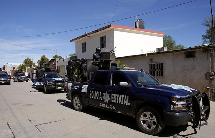 State police patrol in the state of Sinaloa, Mexico, on February 15, 2019. Journalist Omar Camacho was recently found dead in the state. (Daniel Becerril/Reuters)