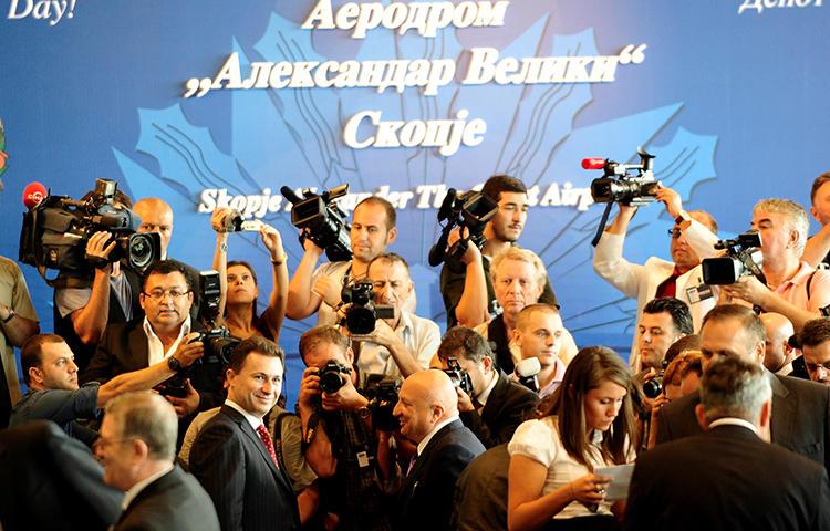 Members of the media are seen in Skopje on June 9, 2011. Two Macedonian journalists were recently harassed by local government staffers in Aračinovo. (Reuters/Ognen Teofilovski)