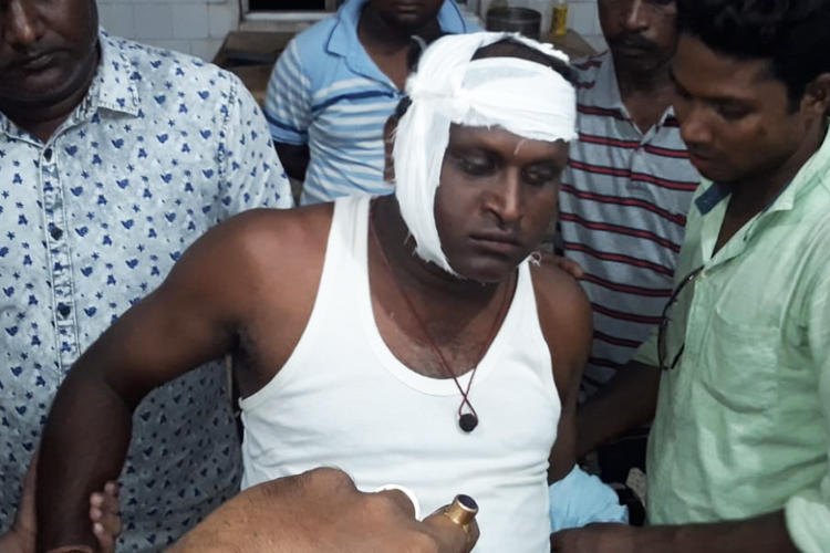 Indian journalist Pratap Patra is seen following the May 30 attack allegedly in response to his coverage of local sand mining. (Image via Samaja Newspaper, used with permission)