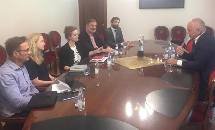 CPJ and representatives from other free expression organizations meet with Albanian Prime Minister Edi Rama on June 20, 2019, in Tirana. (Flutura Kusari)
