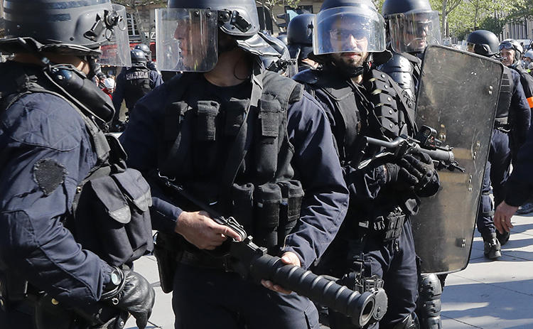 Police are seen in Paris, France, on April 20, 2019. Police in a Paris suburb recently arrested and allegedly assaulted journalist Taha Bouhafs. (AP/Michel Euler)