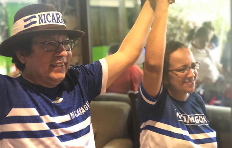 Nicaraguan journalists Miguel Mora, left, and Lucía Pineda in Managua, Nicaragua, after their release from prison on June 11, 2019. (CPJ)